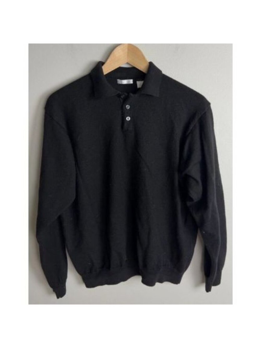 Halogen Long Sleeve Polo Sweater Black 100% Merino Wool Size Large Women’s